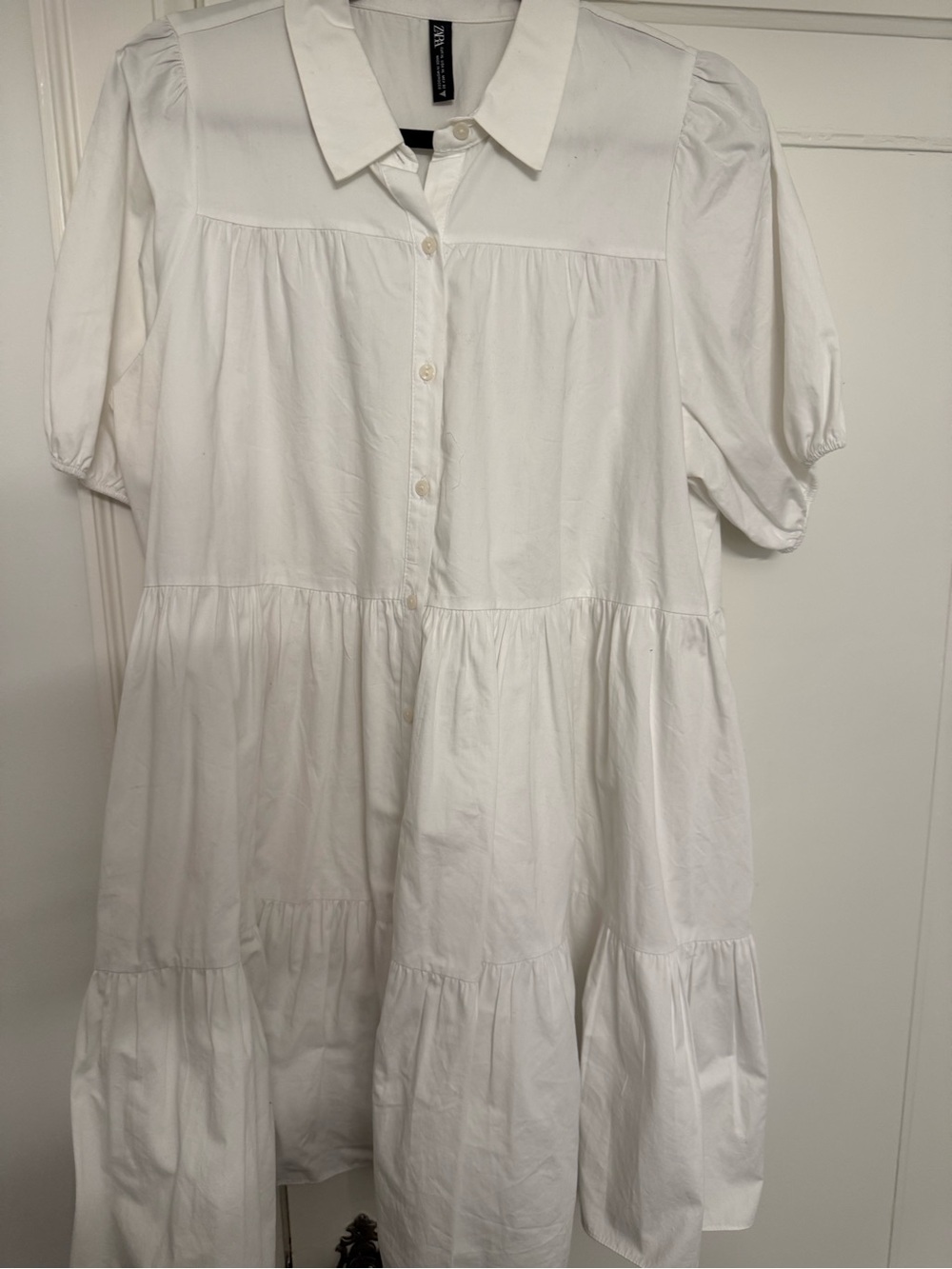 Zara White Tiered Button-Front Casual Dress